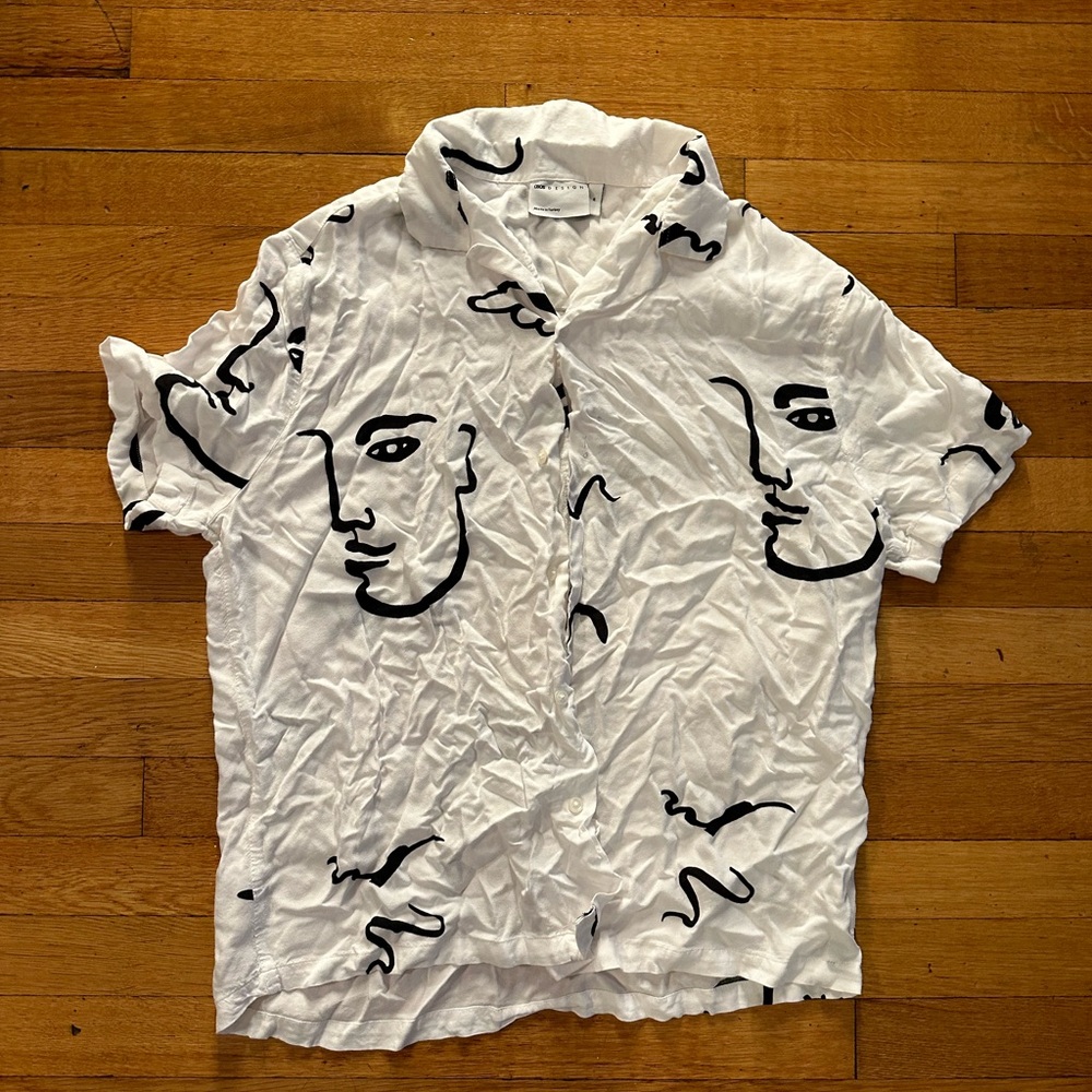 ASOS DESIGN Mens Retro 90s Abstract Faces Shirt Regular Size Medium Button Down